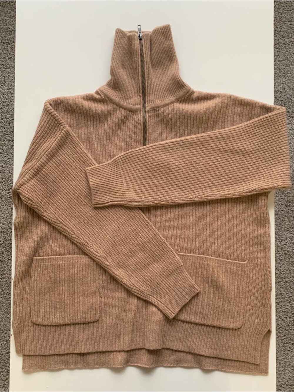 Madewell Zip-Neck Ribbed Sweater in Camel Tan
